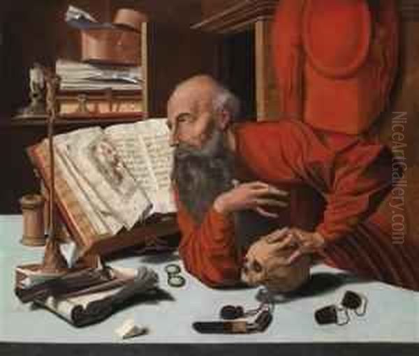 Saint Jerome In His Study Oil Painting by Marinus Van Reymerswale