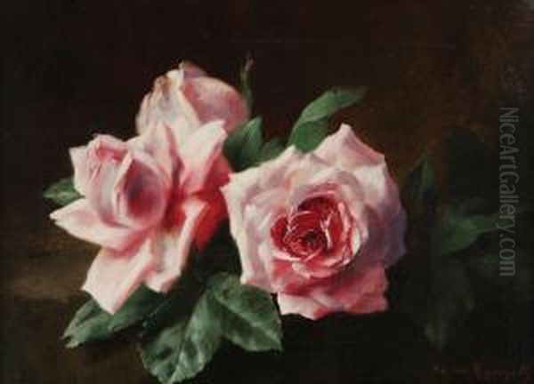 'les Deux Roses' Oil Painting by Edward Van Rijswijck