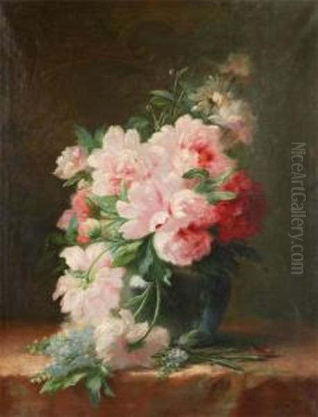 Still Life With Flowers Oil Painting by Edward Van Rijswijck