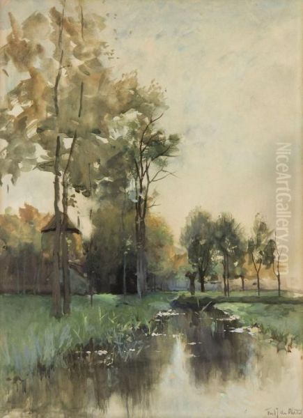 Trees In A Marsh Oil Painting by Fredericus Jacobus Van Rossum Du Chattel