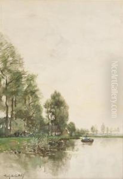 House By The Lake Oil Painting by Fredericus Jacobus Van Rossum Du Chattel