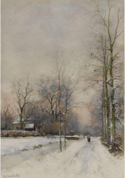 Winter Near Voorburg Oil Painting by Fredericus Jacobus Van Rossum Du Chattel