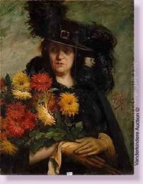 Portrait D'une Dame De Qualite Portant Un Bouquet De Fleurs Oil Painting by Dolf van Roy