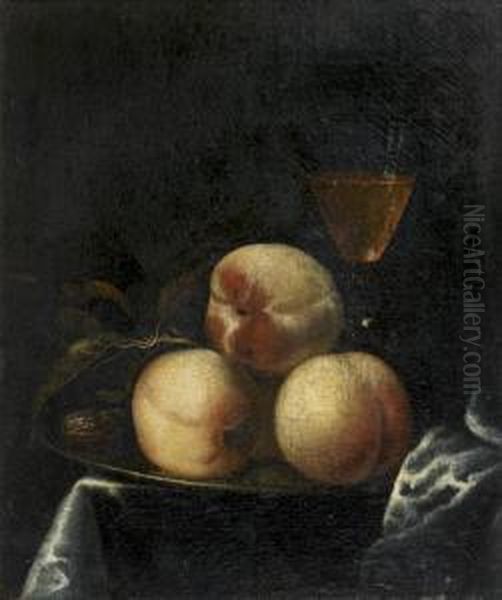 Nature Morte Aux Peches Et Au Verre De Vin Oil Painting by Willem Frederik van Royen