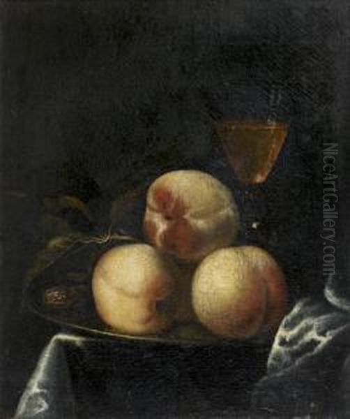 Nature Morte Aux Peches Et Verre De Vin Oil Painting by Willem Frederik van Royen