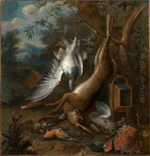 Trophee De Chasse Au Lievre, Oiseaux Et Fruits Oil Painting by Willem Frederik van Royen