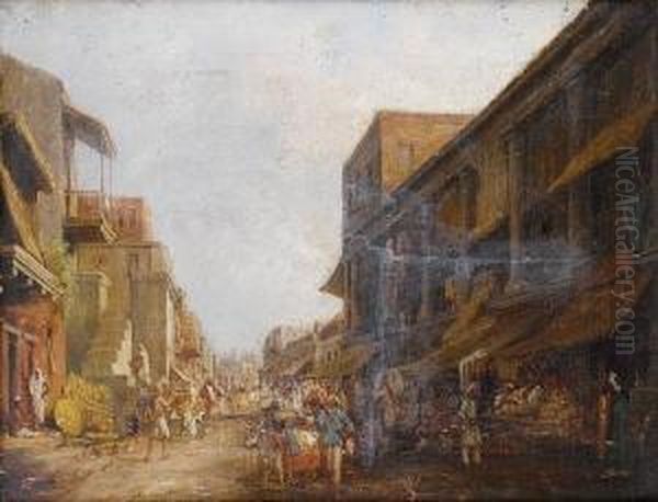 Indian Street Scene Oil Painting by Horace Van Ruith