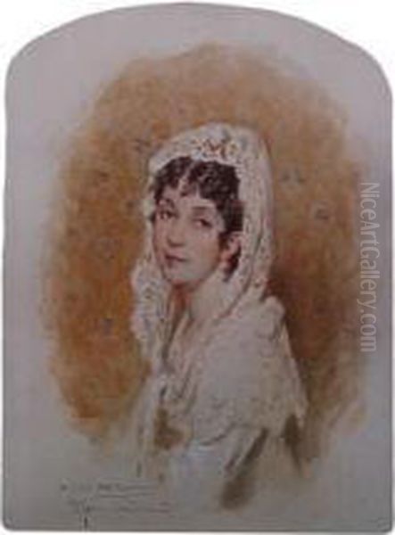 Portrait Of A Lady Wearing A White Veil Oil Painting by Horace Van Ruith