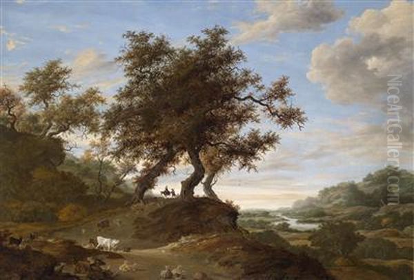 A Vast Landscape With Shepherds Oil Painting by Jacob Salomonsz. Ruysdael