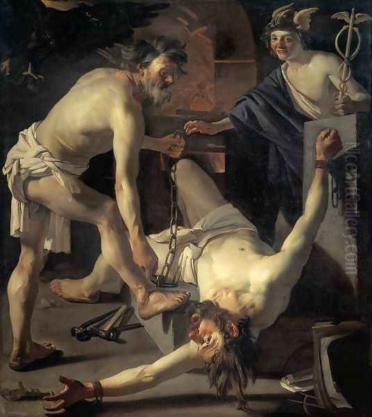 Prometheus Being Chained by Vulcan 1623 Oil Painting by Dirck Van Baburen