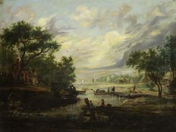 Village Harbour Oil Painting by Jacob Salomonsz. Ruysdael