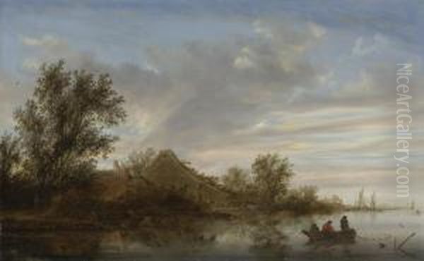 A River Landscape Oil Painting by Salomon van Ruysdael