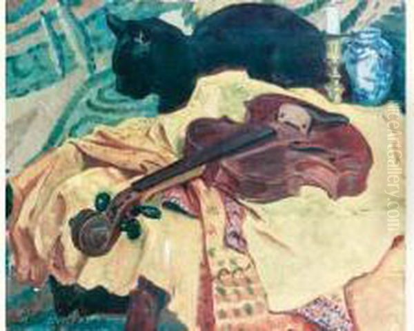 Le Violon Et Le Chat Oil Painting by Paul Van Ryssel