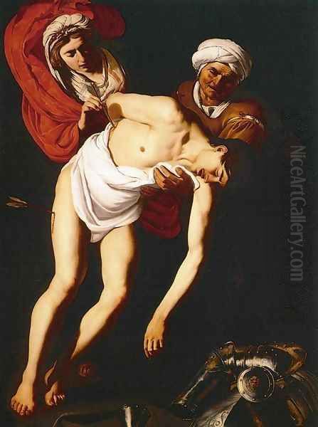 St Sebastian Attended by St Irene and Her Maid Oil Painting by Dirck Van Baburen