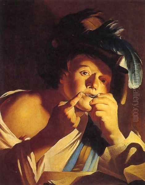 Man Playing a Jew's Harp Oil Painting by Dirck Van Baburen