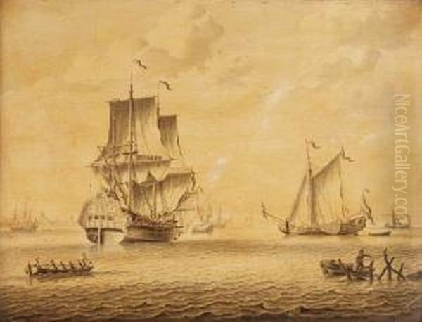 A Three-master, A 'statenjacht' And Other Ships On A Calm Oil Painting by Adriaen Cornelisz. Van Salm