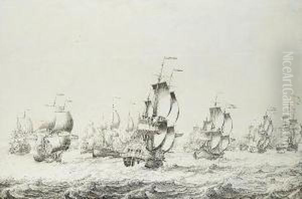 A Fleet Of Dutch Bootschepen Escorted By Men-o