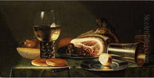 Stilleben Mit Schinken, Zitrone Und Weinglas Oil Painting by Hans van Sant