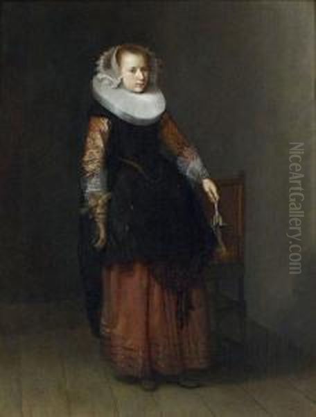 Portrait De Jeune Femme Tenant Un Gant Oil Painting by Dirck Verhaert