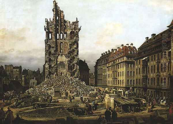 Ruins of the Old Kreuzkirche in Dresden Oil Painting by Bernardo Bellotto