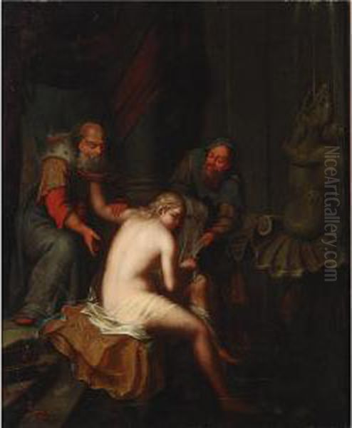 Susannah And The Elders Oil Painting by Jacob Philipp Van Santvoort