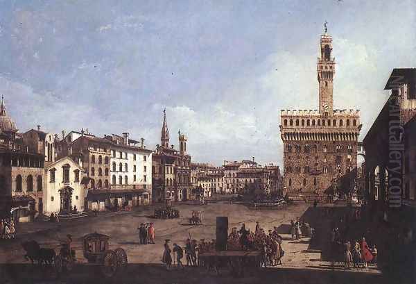 The Piazza della Signoria in Florence c. 1742, Oil on canvas, 61 x 90 cm, Museum of Fine Arts, Budapest Oil Painting by Bernardo Bellotto