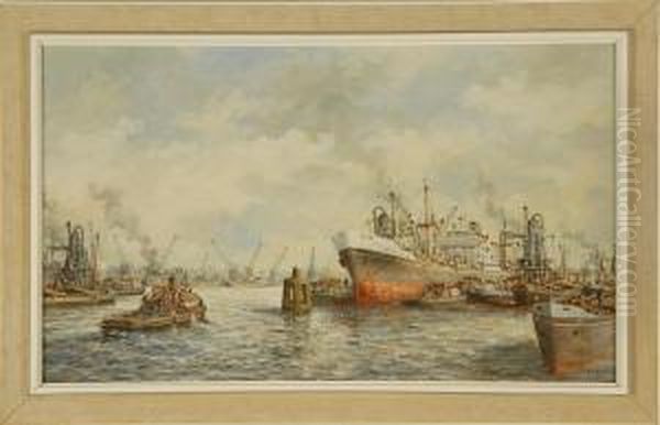 Rotterdam Harbor Oil Painting by Hugo Van Schaik