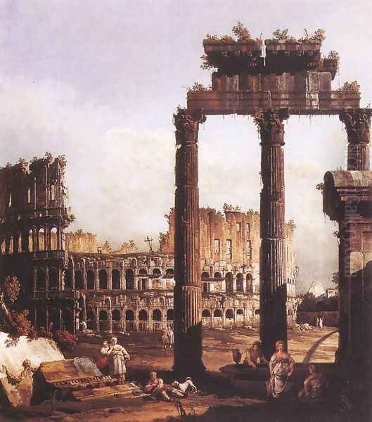 Capriccio with the Colosseum 1743-44 Oil Painting by Bernardo Bellotto