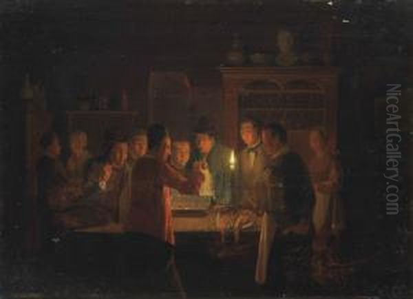 A Parlour Trick Oil Painting by Petrus van Schendel