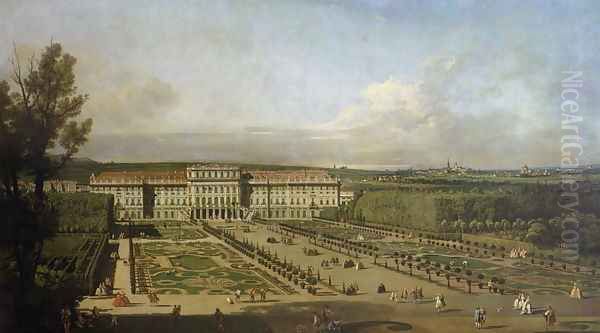 Schonbrunn Palace and gardens, 1759-61 Oil Painting by Bernardo Bellotto