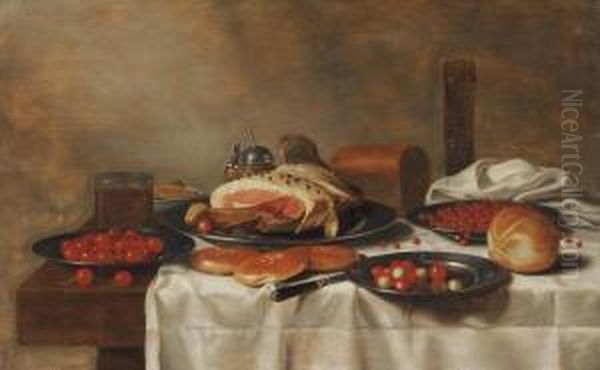 A Ham On A Silver Plate Oil Painting by Floris Gerritsz. van Schooten