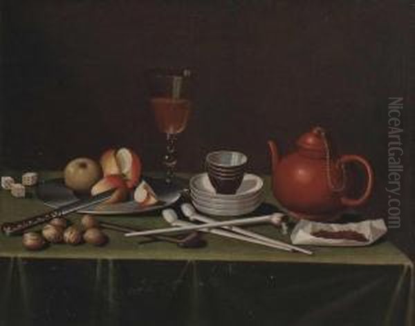 Stillleben Mit Tonpfeifen, Teekanne Oil Painting by Floris Gerritsz. van Schooten