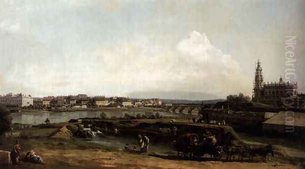 Dresden from the Left Bank of the Elbe, below the Fortifications 1748 Oil Painting by Bernardo Bellotto