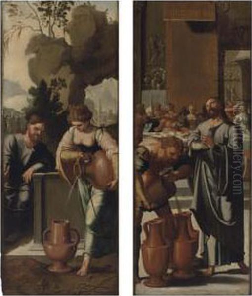 Christ And The Woman Of Samaria At The Well Oil Painting by Jan Van Scorel