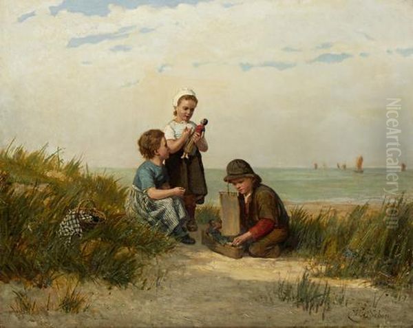 Children Playing By The Sea Oil Painting by Henri van Seben