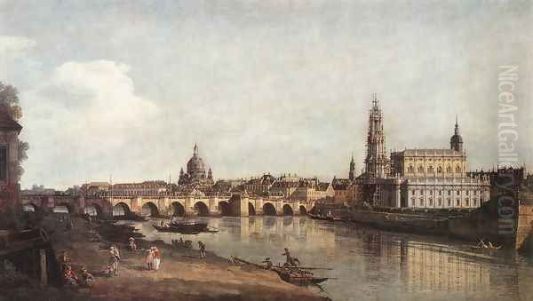 View of Dresden from the Right Bank of the Elbe with the Augustus Bridge 1748 Oil Painting by Bernardo Bellotto