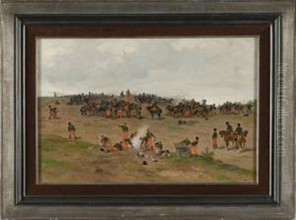 Le Rassemblement Des Troupes Oil Painting by Joseph Van Severdonck