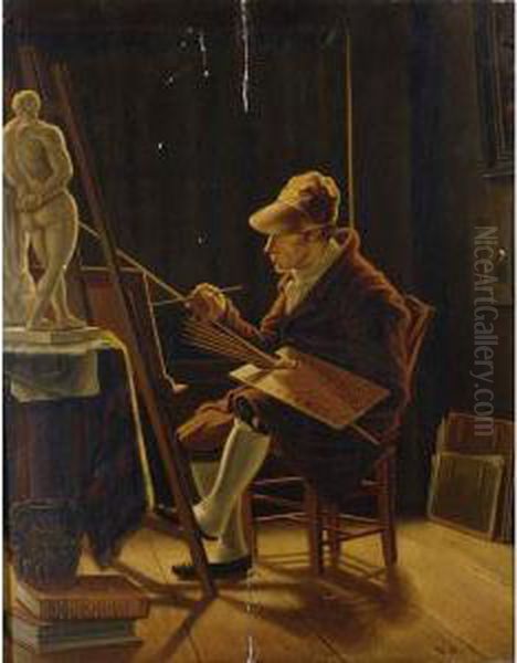 Self Portrait Of The Artist In His Studio Oil Painting by Karel Jakob Baar Van Slangenburgh