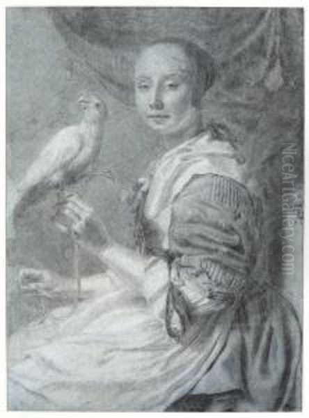 A Lady With A Parrot Oil Painting by Pieter Cornelisz. van SLINGELANDT