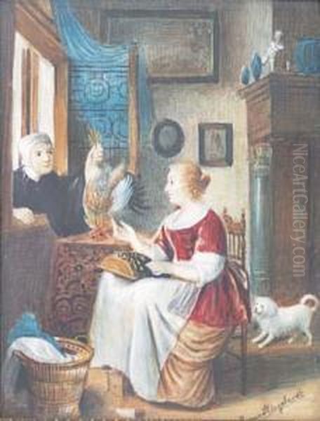 Scena D'interno Con Figure E Animali Oil Painting by Pieter Cornelisz. van SLINGELANDT