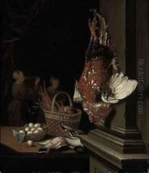 A Dead Cockerel Hanging From A Nail Oil Painting by Pieter Cornelisz. van SLINGELANDT