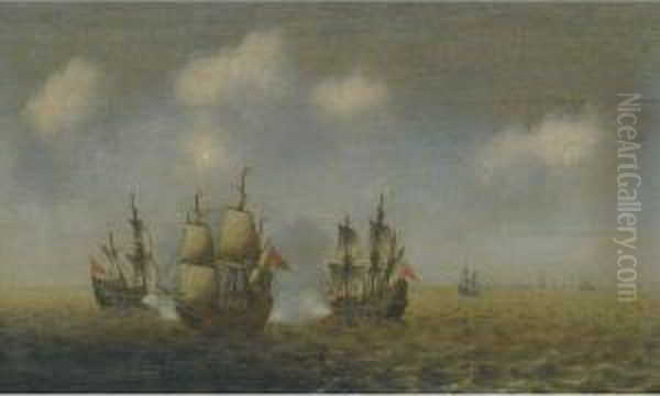 Dutch And Spanish Galleons In Choppy Seas Oil Painting by Pieter Cornelisz. van SLINGELANDT