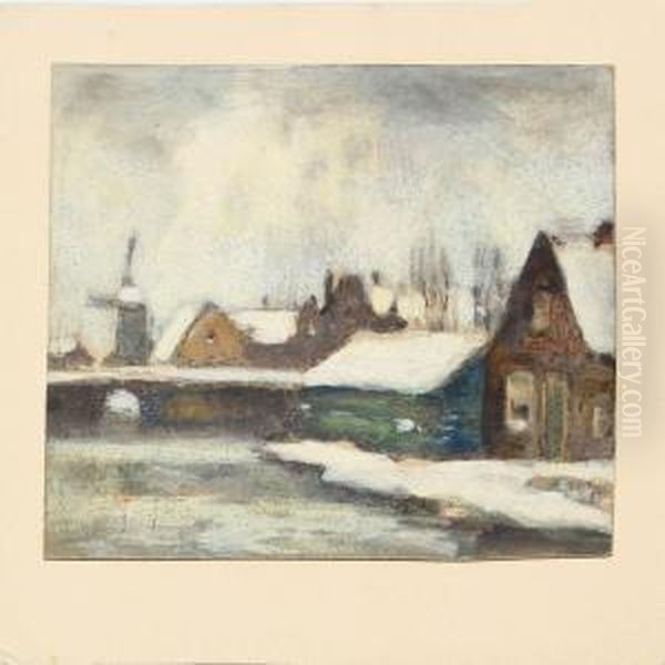 A Dutch Canal At Winter Time Oil Painting by Louis Willem Van Soest