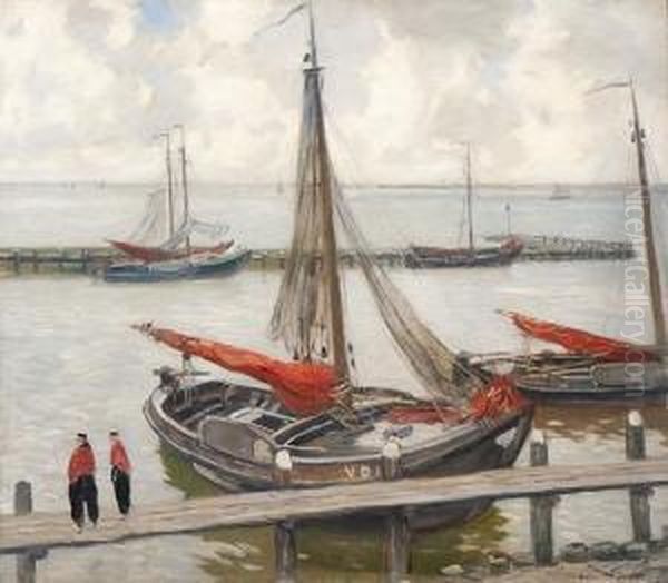 Harbour Of Volendam Oil Painting by Louis Willem Van Soest