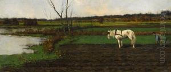 Tilling The Field Oil Painting by Louis Willem Van Soest