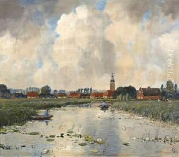 Hollands Polderdorp Oil Painting by Louis Willem Van Soest