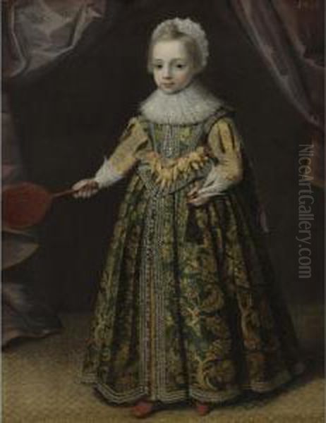 Portrait Of A Little Girl Holding A Battledore And Shuttlecock Oil Painting by Paulus Van Somer