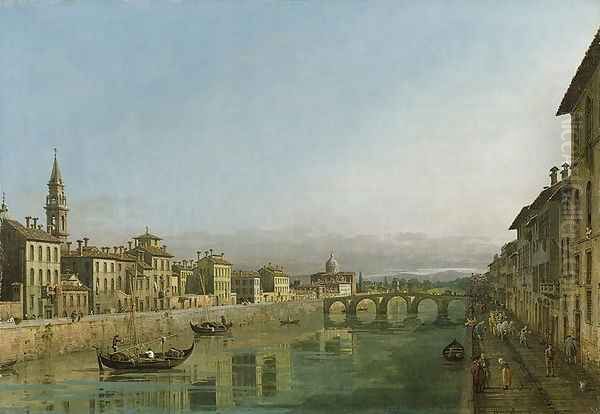 The Arno in Florence with the Ponte alla Carraia, c.1745 Oil Painting by Bernardo Bellotto