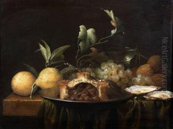 Nature Morte Aux Citrons, Tourte Et Huitres Oil Painting by Joris Van Son