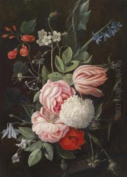 Two Floral Still Lifes With Roses Oil Painting by Joris Van Son